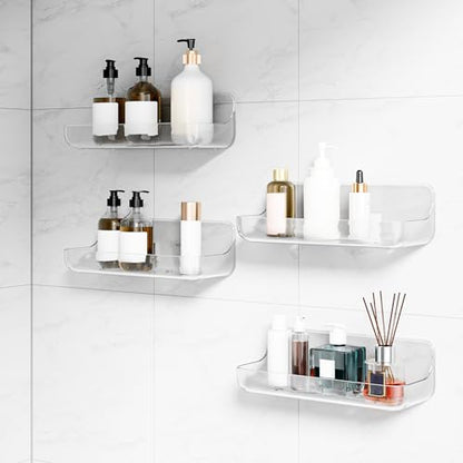 Adhesive Bathroom Shelves, 4 Pack Acryilc No Drill Stick on Shelf