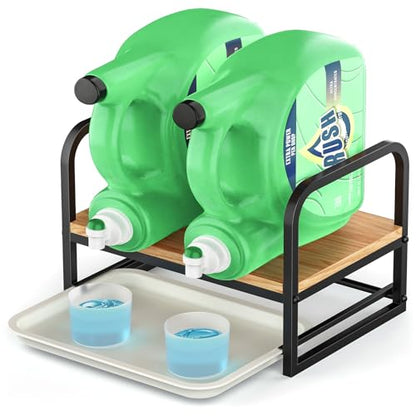 Laundry Detergent Holder Stand, Liquid Detergent Dispenser Shelf Organizer with Cleanable Drip Tray, Liquid Holder Stand Catcher for Laundry Room Organization and Storage (Flat-Black)