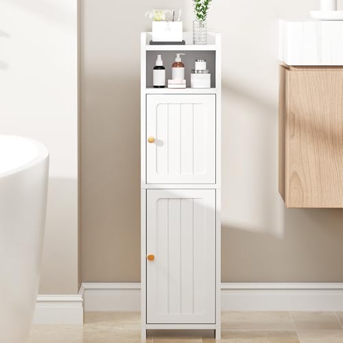 BEWISHOME Small Bathroom Storage Cabinet, 2 Doors Narrow Bathroom Cabinet | Storage Cabinet with Adjustable Shelves, Narrow Toilet Paper Cabinet 7.9"D x 7.9"W x 31.5"H, for Small Spaces, White YYG03W