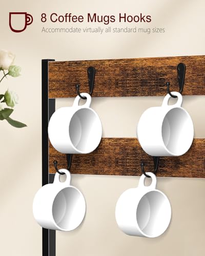 Evermagin Coffee Pod Holder Compatible with Nespresso,Fit 28 Large/56 Small | Coffee Pod Organizer Drawer Station with Cup Rack, Vertuo Pod Holder for Home and Office,Rustic Brown