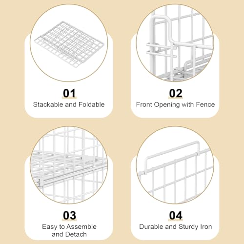 6-Tier Stackable Closet Organizers and Storage Basket - Foldable Closet Shelf Organizer System, Sturdy Metal Space-Saving Clothes Storage Bins for Wardrobe, White