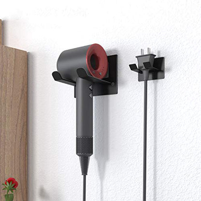 Self Adhesive Hair Dryer Holder Wall Mounted | Adhesive Bathroom Hair Blow Dryer Rack, Organizer Compatible with Supersonic Hair Dryers, Black