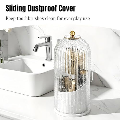 JEESA Dustproof Toothbrush Holder with Cover, Transparent/White | 360° Rotating, 180° Sliding Lid, 3 Slots, Toothbrush Organizer, for Bathroom Countertop