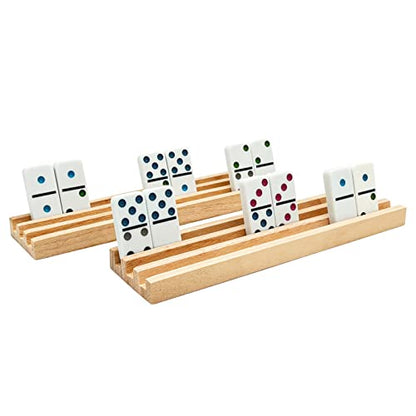 SUTIMSHE Wooden Domino Racks/Trays Set of 8 Natural Domino Trays Holders Organizer for Mexican Train Chickenfoot and Other Domino Games - Dominoes NOT Included