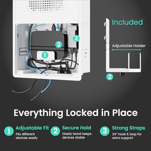 ynVISION.DESIGN 17" Recessed in-Wall Media Box for Clean TV Install | Flush to Wall, vented cover, adjustable device shelf, cable straps, knock-out, fits Apple TV, Roku, Fire TV, Samsung Connect