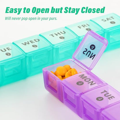 Mossime Monthly Pill Organizer 28 Day, Large 4 Week Medicine Dispenser | Food Grade PP, BPA Free, 3D Printed Labels, 8 Fish Oils per Slot, Drop-Proof Case, for Seniors & Travel