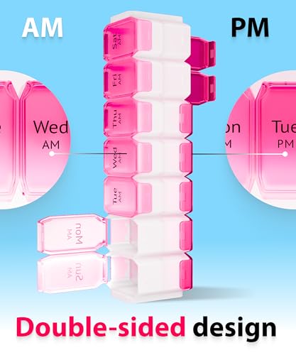 BEXEEN Extra Large Pill Organizer 2 Times a Day, XL Pill Box 7 Day with Big AM/PM Compartments, Fits Large Vitamins, Supplements & Gummies, for 7 or 14-Day Use, Color-Coded, Senior-Friendly, No Spills