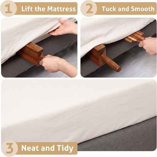 Leinuosen Mattress Lifter & Bed Maker Tool for Changing Sheets, Mattress Wedge Elevator, Bed Sheet Tucking Paddle Effortless Lifting Tuck Sheets Alleviating Back Pain (Acacia Wood,Wood 1)