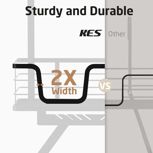 KES Over The Door Ironing Board Holder, Ironing Board Hanger Door Mount with Storage Shelf Y and T Shaped Fits for 1 3/8 Doors Matte Black, HIR501A-BK
