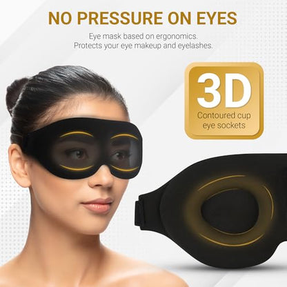 3D Sleep Mask with Travel Storage Bag – Blackout Eye Mask for Sleeping, Side Sleepers & Travel – Soft Memory Foam, Adjustable Strap, Lightweight & Comfortable Fit