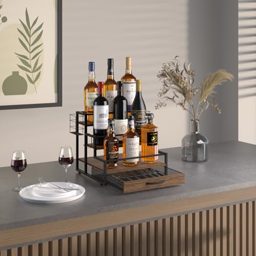 Coffee Syrup Organizer Rack, 4-Tier Stand with K-Cup Drawer & Side Hooks
