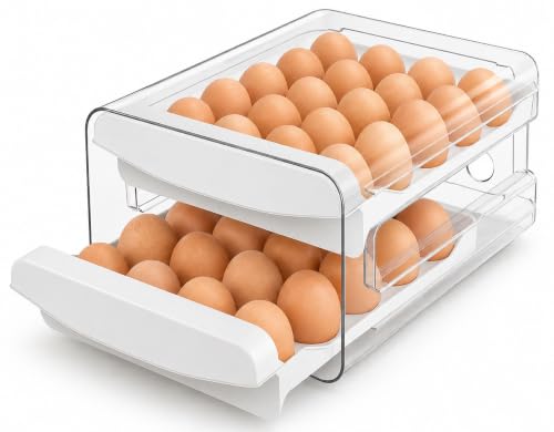 Egg Holder for Fridge, 40-Count Egg Organizer for Refrigerator with Drawers