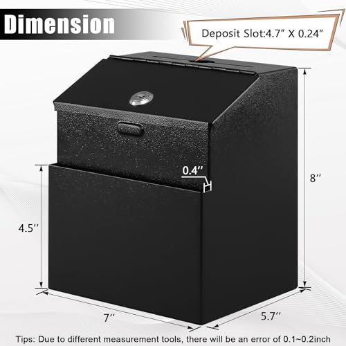KYODOLED Suggestion Box with Slot and Lock, 50 Suggestion Cards, Black | Employee Comment Collection, Wall-Mount or Tabletop Use, Steel Construction, 2 Keys, Card Storage, 8H x 5.7W x 7L Inch