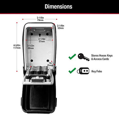 Master Lock Wall Mount Key Lock Box with Push Button for House Keys, Outdoor Safe with Combination Lock, 5 Key Capacity, 5423EC , Black