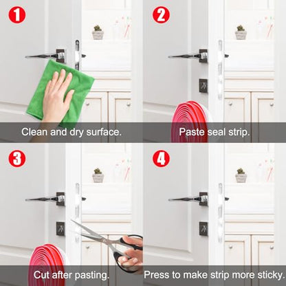 T-Shaped Door Draft Stopper 1.37 in x 20 FT Silicone Weather Stripping Door Seal Double-Sided Adhesive Draft Seal Tape for Doors Windows and Shower Glass Gaps, Side, Frame, Clear
