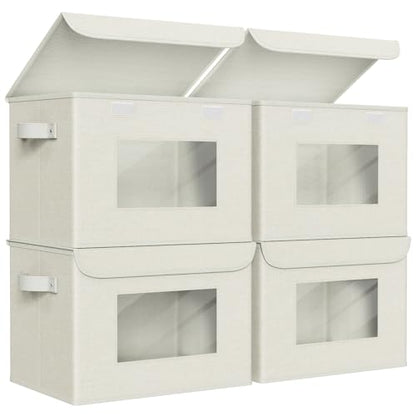 Univivi Fabric Storage Bins with Lids for Clothes 4 Pack, Grey | 17 x 12 x 12 In Foldable Storage Boxes with Handles, Clear Window, Closet Organizers for Home, Bedroom