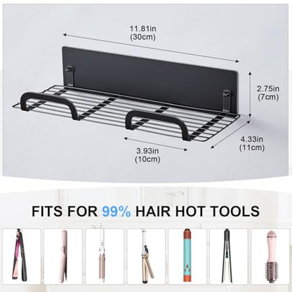Straighteners Holder Wall Mounted Metal Hair Dryer Holder for Curling Wands Accessories Adhesive Curling Iron Holder Hair Tool Organizer for Vanity Bathroom Barber Shops (Black)