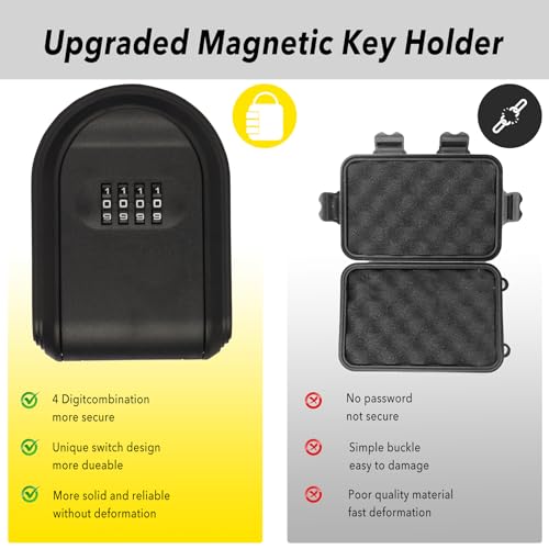 Magnetic Key Box for Under Car, Hide a Key Outside with Combination Lock Box, Resettable Safe Security Code Lockbox with 5 Strong Magnets, Anti-drop Magnetic Holder Under Car, Truck, Outdoor (1,Black)