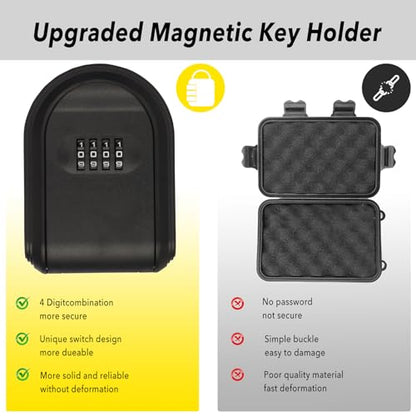 Magnetic Key Box for Under Car, Hide a Key Outside with Combination Lock Box, Resettable Safe Security Code Lockbox with 5 Strong Magnets, Anti-drop Magnetic Holder Under Car, Truck, Outdoor (1,Black)