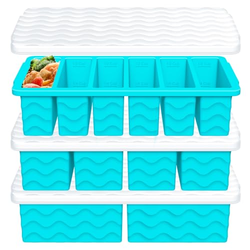 3-Pack Silicone Freezer Trays with Lid, Soup Freezer Container Molds | 2 Large 2-Cup, 4 Medium 1-Cup, 6 Small 1/2-Cup, BPA Free, Ice Cube Tray for Soup, Stews, Sauces, Meal Prep, Broth, Leftovers