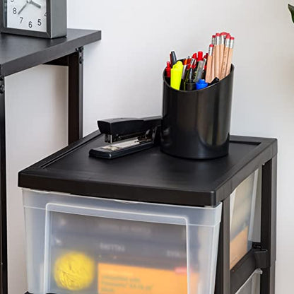IRIS USA 3-Drawer Slim Narrow Storage Organizer, 2-Pack, Black/Clear | Organize craft supplies, school essentials, beauty items, and small household accessories with compact drawer storage