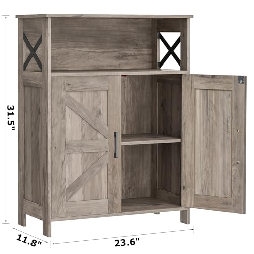 Homhedy Farmhouse Bathroom Storage Cabinet with Doors, Small Floor Cabinet | Toilet Paper Cabinet with Adjustable Shelf, Freestanding Storage Cabinet for Kitchen/Laundry/Living Room, 24"W, Greige