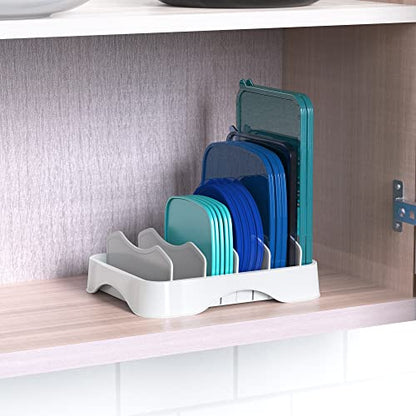 Simple Houseware Food Container Lid Storage 10" x 8" Adjustable Divider | Lid Organizer, White
