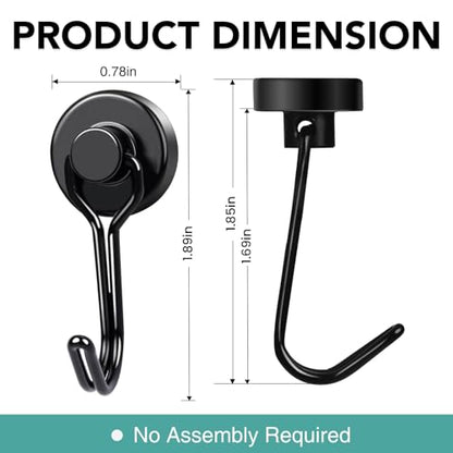 Magnetic Hooks 12 Pack 40Lbs Heavy Duty Neodymium Magnet Hooks | Black Magnetic Swivel Hooks for Hanging Rust Proof Strong Magnets with Hook Magnetic Metal Hanger for Storage