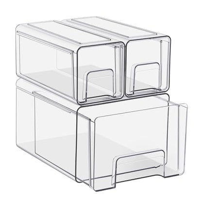 Sorbus 1 Large & 2 Small Clear Stackable Storage Drawers, Plastic Organizer Bins with Handles, Pull-Out Stackable Drawers for Bathroom Closet, Medicine, Cabinet, Pantry Storage, Baby Bottle Organizer