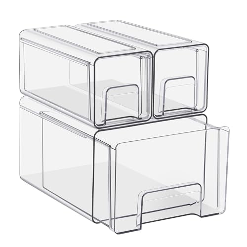 Sorbus 1 Large & 2 Small Clear Stackable Storage Drawers, Plastic Organizer Bins with Handles, Pull-Out Stackable Drawers for Bathroom Closet, Medicine, Cabinet, Pantry Storage, Baby Bottle Organizer