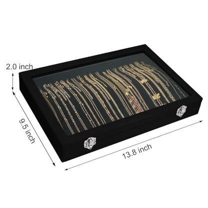 Siveit Necklace Organizer Box Premium 20 Hooks Velvet Necklace Display Jewelry Tray with Transparent Lid Jewelry Necklace Display Box for Necklace Pendants Suitable for Women and Girls (Black)