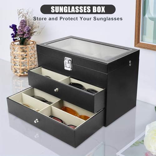 Sunglasses Organizer 18/20 Slots, Multiple Pairs Glasses Storage Case Leather Eyeglasses Display Box for Women Men