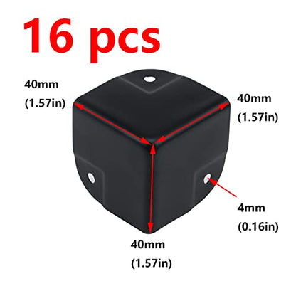 Antrader 16Pcs 1.57in Metal Corner Protectors for Box Cabinet Reinforcement | 40×40×40mm Anti-Collision Box Edge Guards, 3-Way Cabinet Speaker Corner Protectors