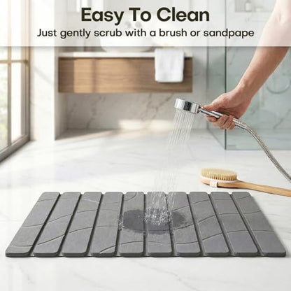 Foldable Stone Bath Mat, Non Slip Large Diatomaceous Shower Mat, Super Absorbent Quick Drying Stone Mat for Bathroom Kitchen Floor Counter Sink,Easy to Clean & Store (24" x 16" Dark Gray)