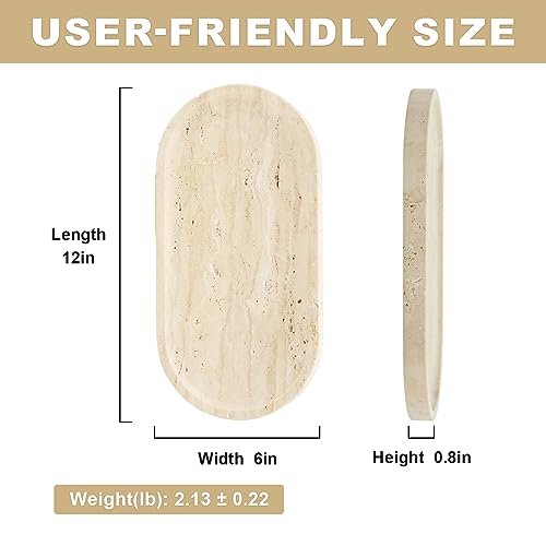 Italian Travertine Tray, 12"x6" Vanity Decorative Marble Tray for Countertop, Catchall Tray for Perfume, Candles, Jewelry Dish Tray
