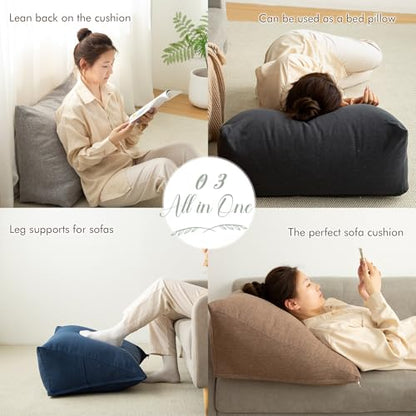 Triangular Comforter Storage Bag/Wedge Pillow Cover Linen Like - Multi-Use Pillow, Cushion & Bedding Insert Cover - Stuff with Clothes, Blankets for Extra Storage (26.7x20.5x10.2 In, Beige)