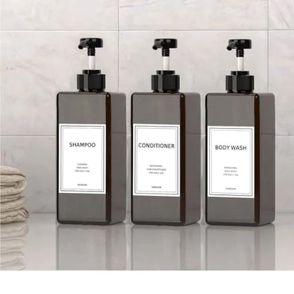 Shampoo and Conditioner Dispenser, Refillable Shampoo and Conditioner Bottles Set with Labels - Empty Shower Plastic Dispenser (21oz)