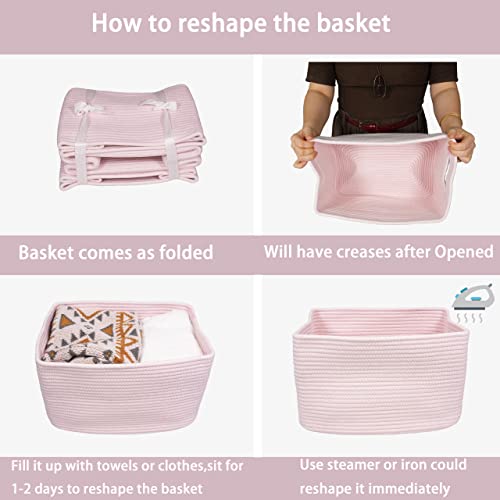 Woven Cotton Rope Storage Baskets 15x10x9.3" 3 Pac... (light pink | Cotton)