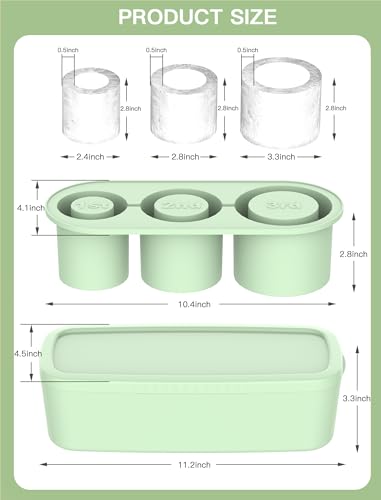 3 Pcs Silicone Ice Cube Tray for 30-40 Oz Tumblers with Lid and Storage Bin | Creates 3 Hollow Cylinder Ice Cubes, Silicone Ice Trays for Freezer, Easy Release, BPA-Free, Coffee, Whiskey and Cocktails