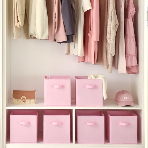 GRANNY SAYS Cube Storage Bins, 11 Inch 6 Pack Storage Cube Organizer, Foldable Fabric Storage Boxes with Handle, Decorative Clothing Storage Baskets for Shelves, Closet, Pink