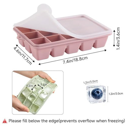 4-Pack Silicone Ice Cube Trays with Lid, Easy Release Ice Cube Molds, Reusable and Stackable Ice Trays for Freezer for Cocktail, Whiskey, Baby Food, BPA Free (Multicolour)
