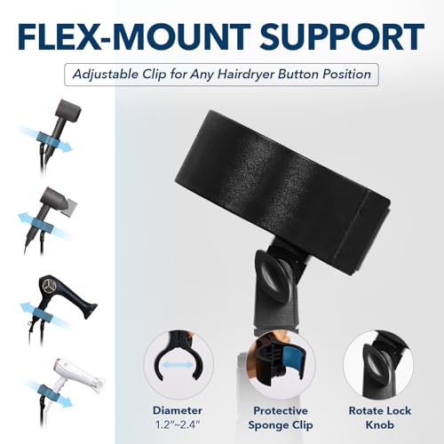 Hair Dryer Stand 26-74" Adjustable Hands-Free Blow Dryer Holder | Arthritis & Frozen Shoulder Support: Heavy-Duty Metal Tripod, Universal Fit
