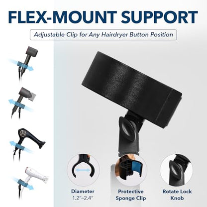 Hair Dryer Stand 26-74" Adjustable Hands-Free Blow Dryer Holder | Arthritis & Frozen Shoulder Support: Heavy-Duty Metal Tripod, Universal Fit
