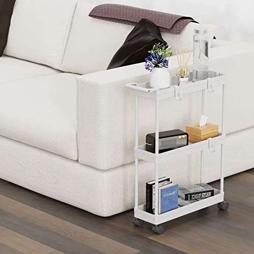 Simple Houseware 3-Tier Slim Rolling Cart w/Handle 5.5" Wx27.5 H, White | Storage Cart for Narrow Space (5.5-Inch Wide) Kitchen, Bathroom, Laundry Room