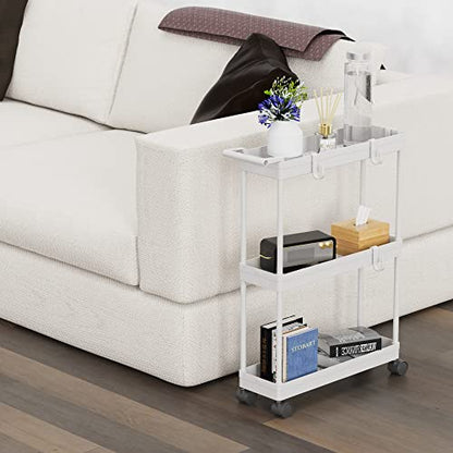 Simple Houseware 3-Tier Slim Rolling Cart w/Handle 5.5" Wx27.5 H, White | Storage Cart for Narrow Space (5.5-Inch Wide) Kitchen, Bathroom, Laundry Room