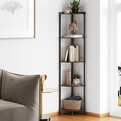 5 Tier Corner Shelf, 65" Tall Corner Shelves for L... (Rustic Brown)