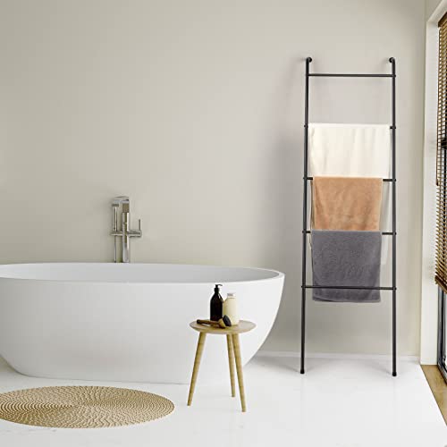 2 Pack Blanket Ladder Wall Leaning Metal Towel Ladder for Bathroom | 5 Tier Free Standing Towel Rack Black Blanket Holder for Living Room Laundry Room Home Decor