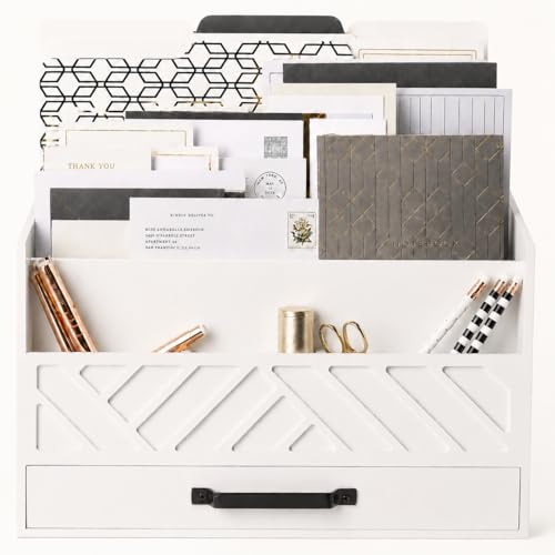 Wooden Mail Organizer with Drawer (White | Wood)