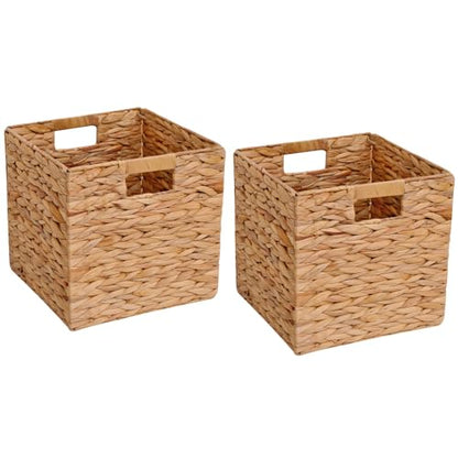 12x12x12 Inch Wicker Storage Basket Set of 2 Foldable Hyacinth Storage Box | Handmade Woven Basket for Closet,Shelf Organization & Decor - Natural