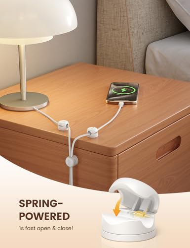 Lamicall 6 Pack Rotatable Cord Organizer, [1s Lock] Spring Cable Clips | Phone Charger Holder Cable Management for Desk Nightstand Wall, Office Home Dorm Room Apartment Organizer Accessories